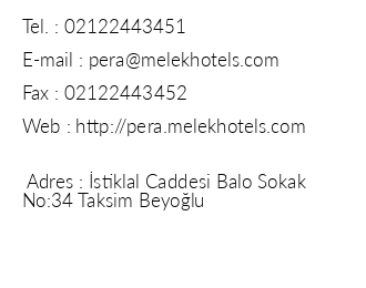 Melek Hotels Pera iletiim bilgileri
